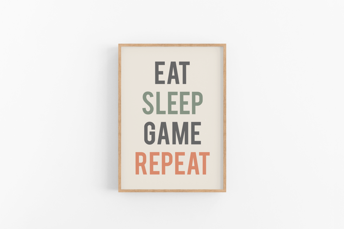 Eat Sleep GAME Repeat A3 Plakat A3 Plakater NYE StiLia ApS