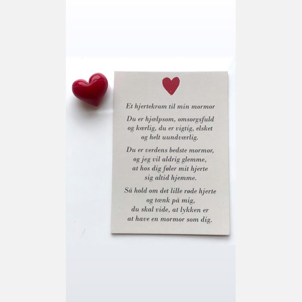 Hjertekram til min mormor (Lille rdt glashjerte og tilhrende A7 kort)