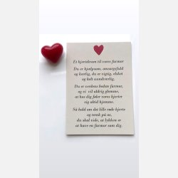 Hjertekram til VORES farmor (Lille rdt glashjerte og tilhrende A7 kort)