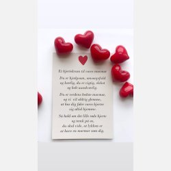 Hjertekram til VORES mormor (Lille rdt glashjerte og tilhrende A7 kort)