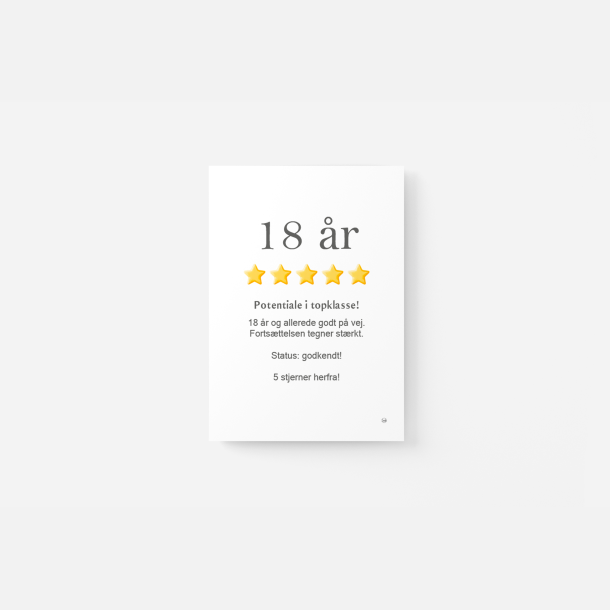 18 �r | 5 stjernet anmeldelse | A5 kort