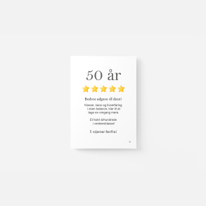 50 �r | 5 stjernet anmeldelse | A5 kort