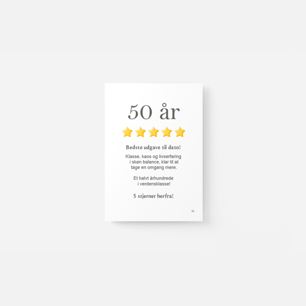 50 �r | 5 stjernet anmeldelse | A5 kort