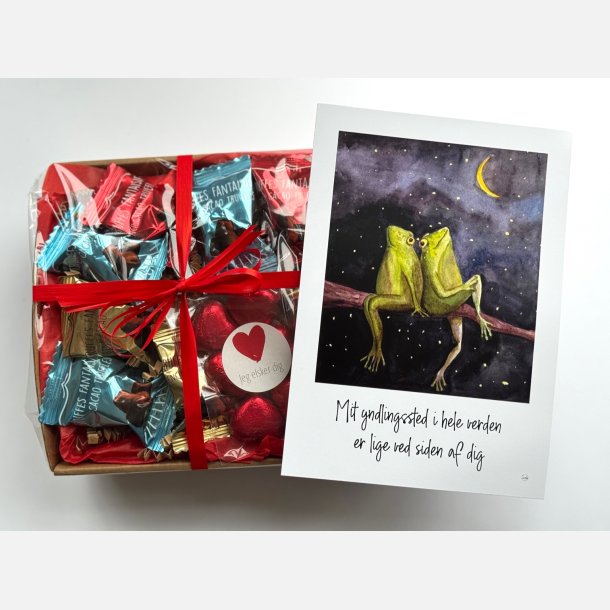 Mit yndlingssted | Valentinskurv med chokolade og A5 kort (F�rdigpakket gavekurv)