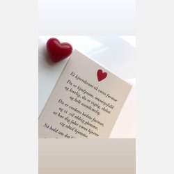 Hjertekram til VORES farmor (Lille rdt glashjerte og tilhrende A7 kort)