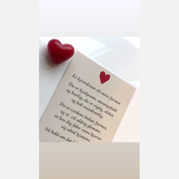 Hjertekram til VORES farmor (Lille rdt glashjerte og tilhrende A7 kort)