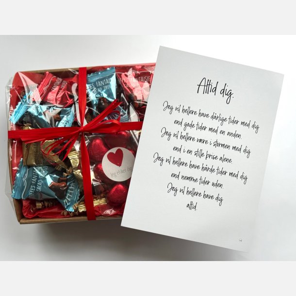 Altid dig | Valentinskurv med chokolade og A5 kort (F�rdigpakket gavekurv)