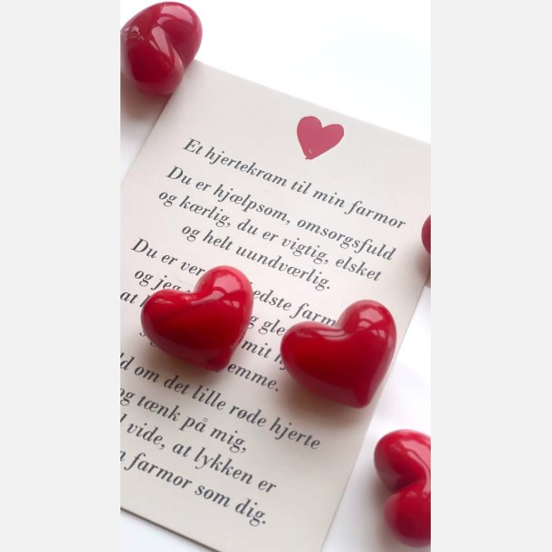 Hjertekram til min farmor (Lille rdt glashjerte og tilhrende A7 kort)