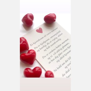 Hjertekram til VORES mormor (Lille rdt glashjerte og tilhrende A7 kort)