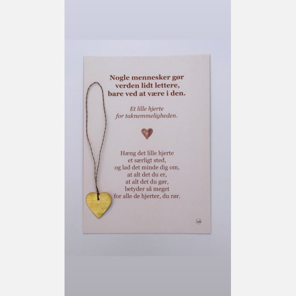 Lille hjerte i messing  Tak (A6 kort og messing ophng)