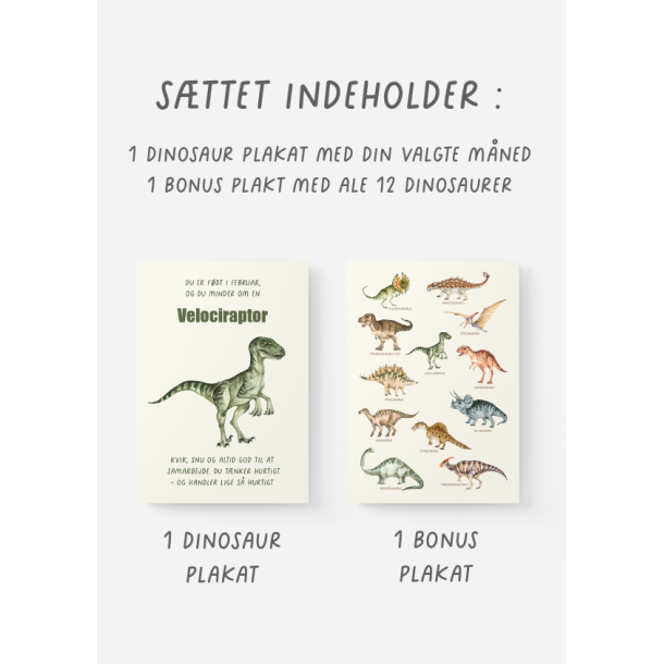 Dinosaur Mnedsplakat April + Bonusplakat (2 stk A4 plakater)