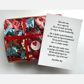 K�resten min | Valentinskurv med chokolade og A5 kort (F�rdigpakket gavekurv)