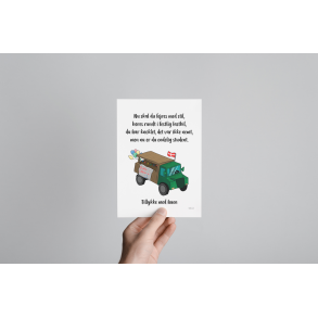 Student kort med lastbil og tekst (A5)