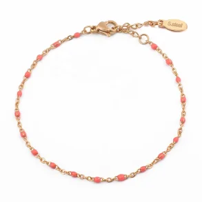 Armbnd med sm koral farvede emaljekugler (Forgyldt stl) UDEN SMYKKESKER