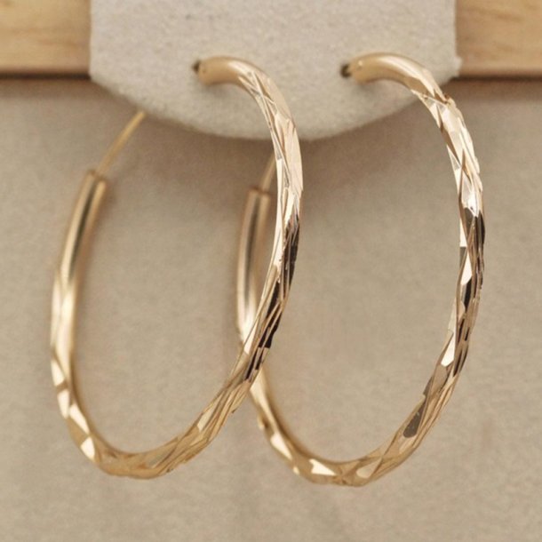 Ava hoops med Geometrisk struktur (Forgyldt og fors�lvet) 40mm UDEN smykke�ske