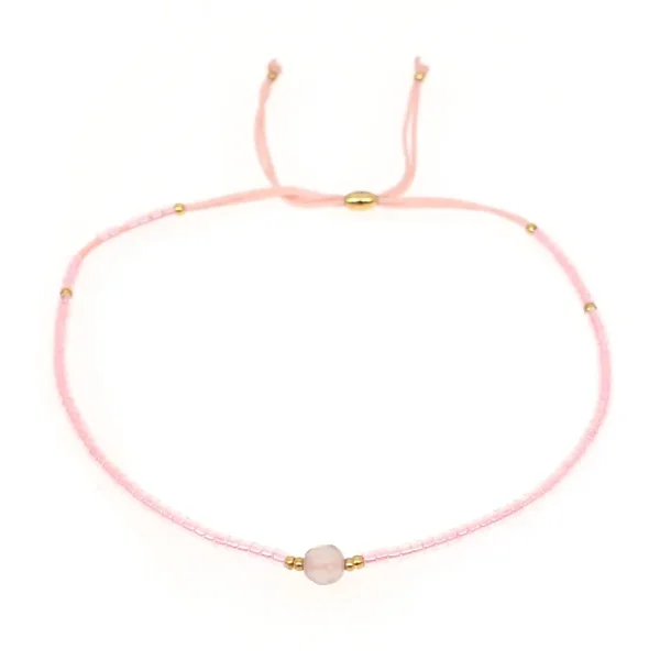 Lily armbnd (rosa miyukiperler og lille rosakvarts sten)