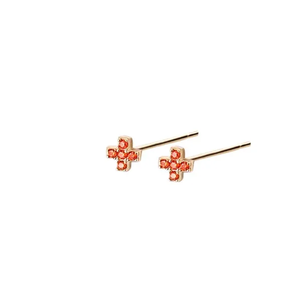 Sm kryds restikker med orange/rd zirkonia sten (Forgyldt) UDEN SMYKKESKE