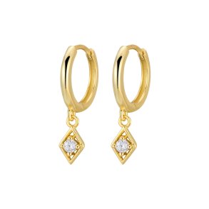 Forgyldte hoops med diamantformet vedhng (UDEN smykkeske)