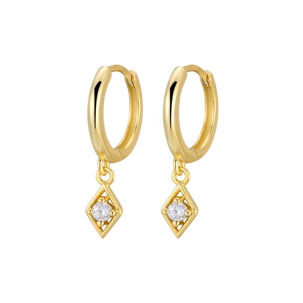 Forgyldte hoops med diamantformet vedhng (UDEN smykkeske)