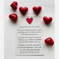 Hjertekram til VORES datter  (Lille rdt glashjerte og tilhrende A7 kort)