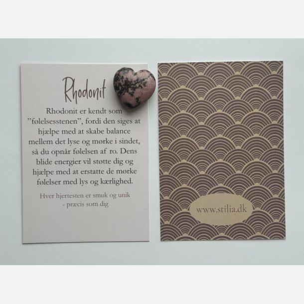 Rhodonit hjertesten med A7-kort | F�lelsesstenen