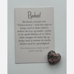 Rhodonit hjertesten med A7-kort | F�lelsesstenen