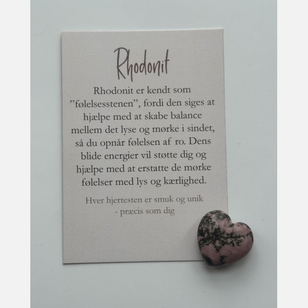 Rhodonit hjertesten med A7-kort | F�lelsesstenen