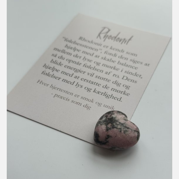 Rhodonit hjertesten med A7-kort | F�lelsesstenen