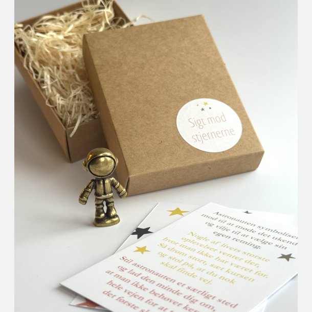 Lille astronaut | messingfigur og A7-kort | mod og styrke