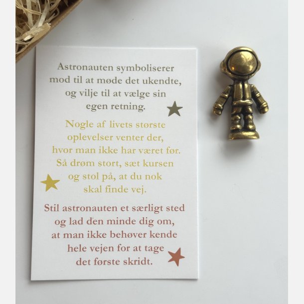 Lille astronaut | messingfigur og A7-kort | mod og styrke