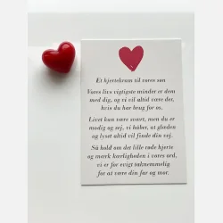 Hjertekram til VORES sn  (Lille rdt glashjerte og tilhrende A7 kort)