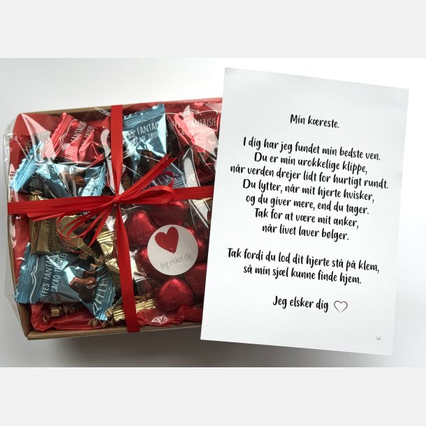 Min k�reste | Valentinskurv med chokolade og A5 kort (F�rdigpakket gavekurv)
