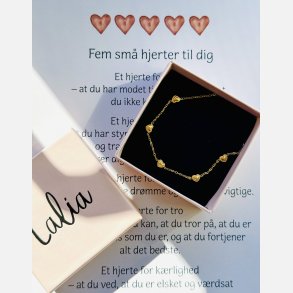 Fem sm� hjerter | Forgyldt armb�nd og A5 kort til konfirmand