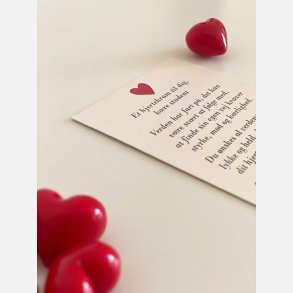 Hjertekram til student (Lille rdt glashjerte og tilhrende A7 kort)