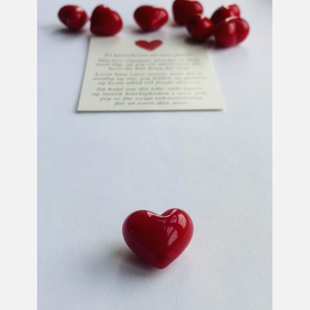 Hjertekram til MIN datter fra MOR (Lille rdt glashjerte og tilhrende A7 kort)
