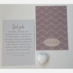 Hvid jade hjertesten med A7 kort 