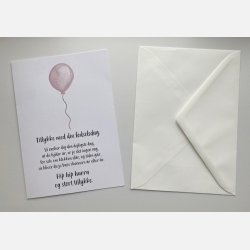 Tillykke med din fdselsdag rosa ballon (A5 telegram med tilhrende kuvert)