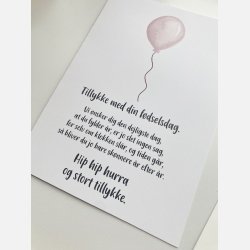 Tillykke med din fdselsdag rosa ballon (A5 telegram med tilhrende kuvert)