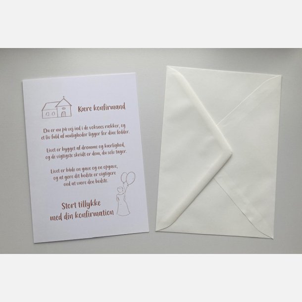 Kre konfirmand (PIGE) (A5 telegram med tilhrende kuvert)