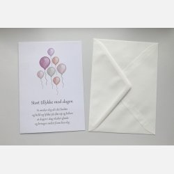 Stort tillykke med dagen (rosa balloner)  (A5 telegram med tilhrende kuvert)