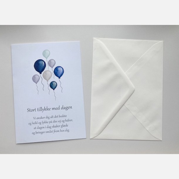 Stort tillykke med dagen (bl balloner)  (A5 telegram med tilhrende kuvert)