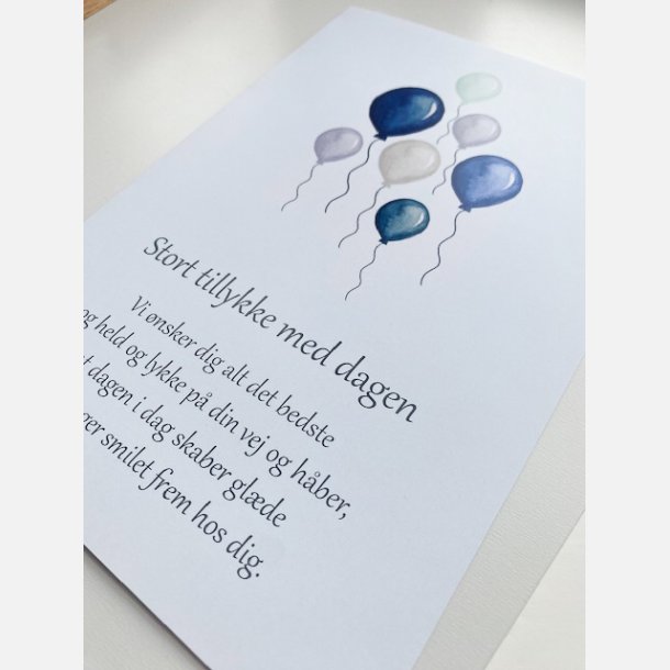 Stort tillykke med dagen (bl balloner)  (A5 telegram med tilhrende kuvert)