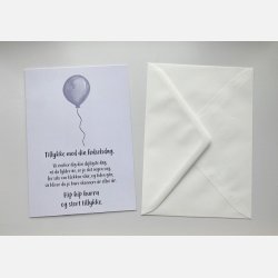 Tillykke med din fdselsdag bl ballon (A5 telegram med tilhrende kuvert)