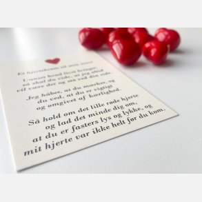 Hjertekram til min niece fra FASTER  (Lille rdt glashjerte og tilhrende A7 kort)