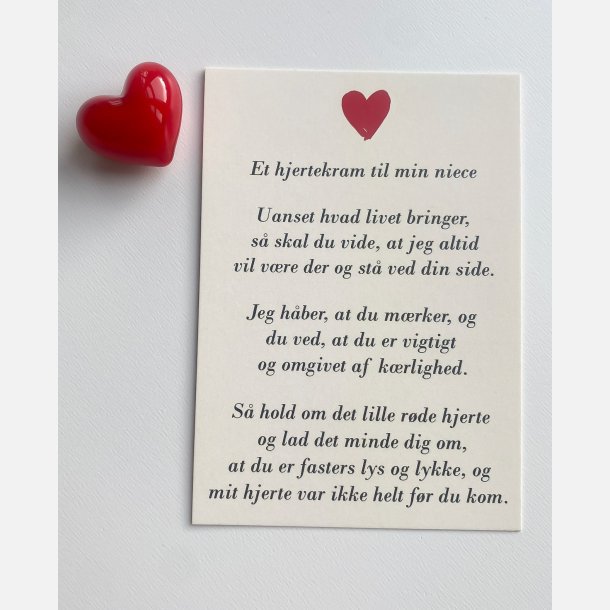 Hjertekram til min niece fra FASTER  (Lille rdt glashjerte og tilhrende A7 kort)