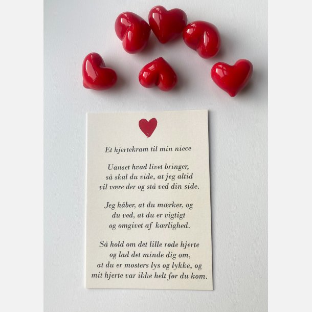 Hjertekram til min niece fra MOSTER (Lille rdt glashjerte og tilhrende A7 kort)