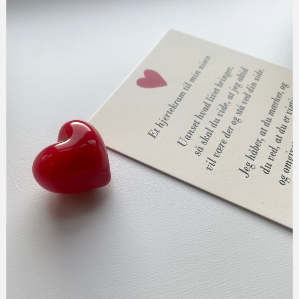 Hjertekram til min niece fra MOSTER (Lille rdt glashjerte og tilhrende A7 kort)