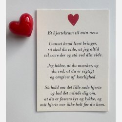 Hjertekram til min nev fra FASTER  (Lille rdt glashjerte og tilhrende A7 kort)