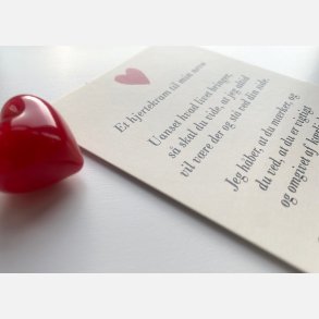 Hjertekram til min nev fra FASTER  (Lille rdt glashjerte og tilhrende A7 kort)