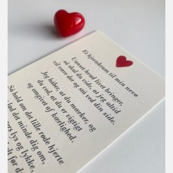 Hjertekram til min nev fra FASTER  (Lille rdt glashjerte og tilhrende A7 kort)